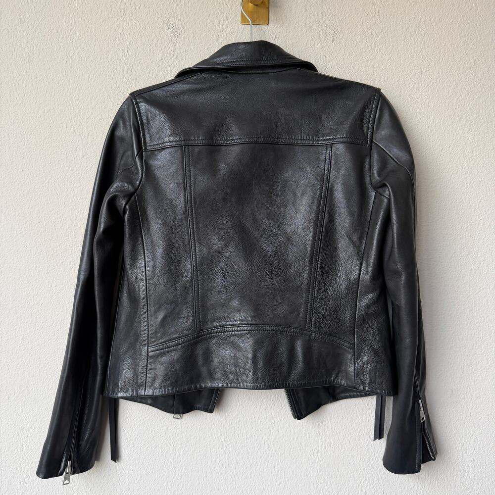 ALLSAINTS Dalby Black Leather Biker Jacket Size 4 - Picture 3 of 7
